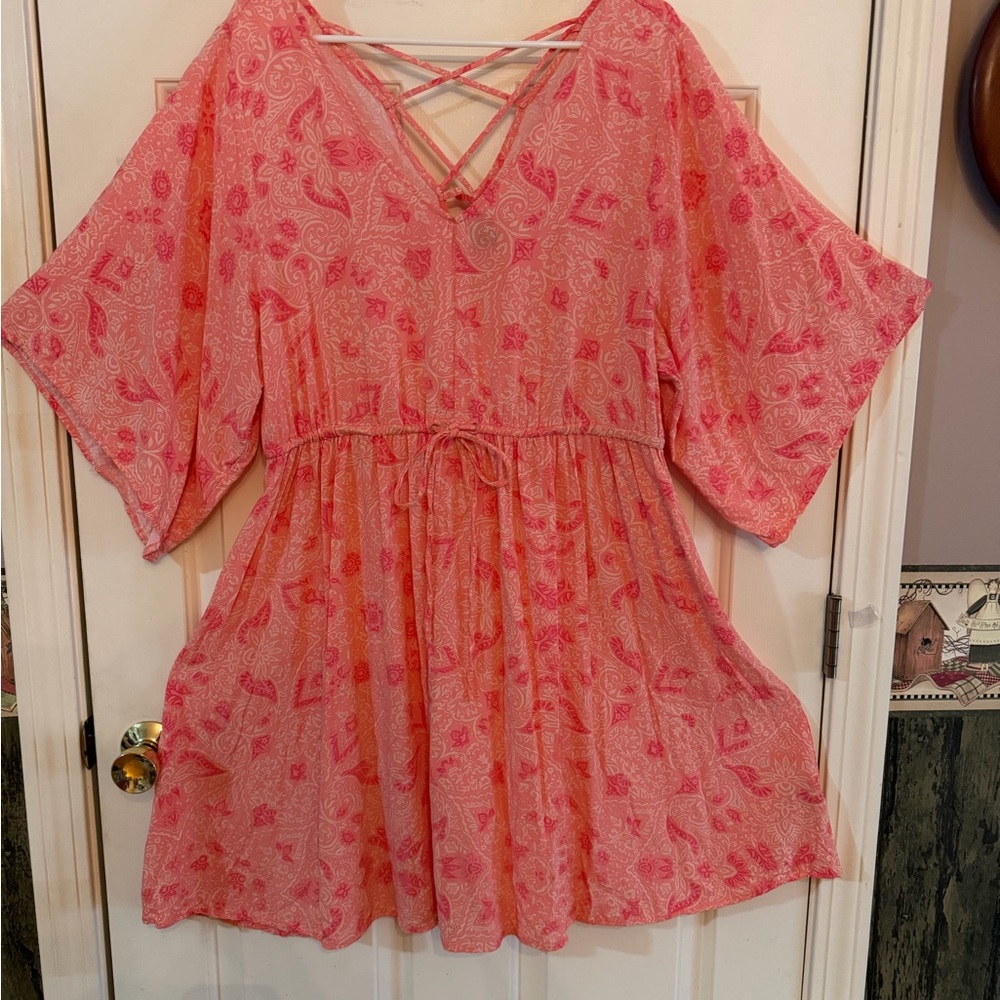 Coral Paisley Peasant Women’s Mini Dress - Picture 2 of 8